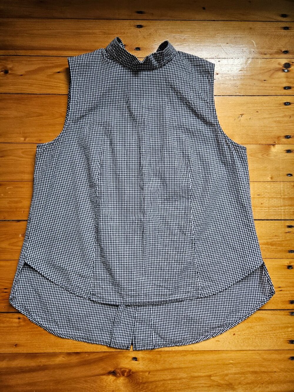 Frame Denim Sleeveless Gingham High Neck Button Down Back Blouse Size Medium